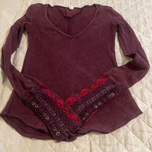 Free Purple V-Neck Art School Thermal Waffle Knit Pullover